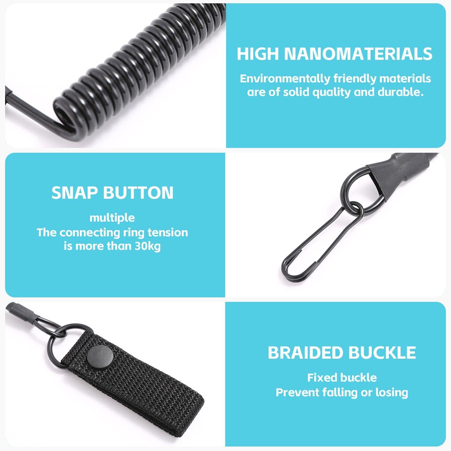 2 Pieces Of Tactical Lanyards, Elastic Lanyards, Tactical Accessories, Outdoor Gear Accessories, Suitable For Hiking, Mountain Climbing, Camping, Fishing (Black) - Image 3