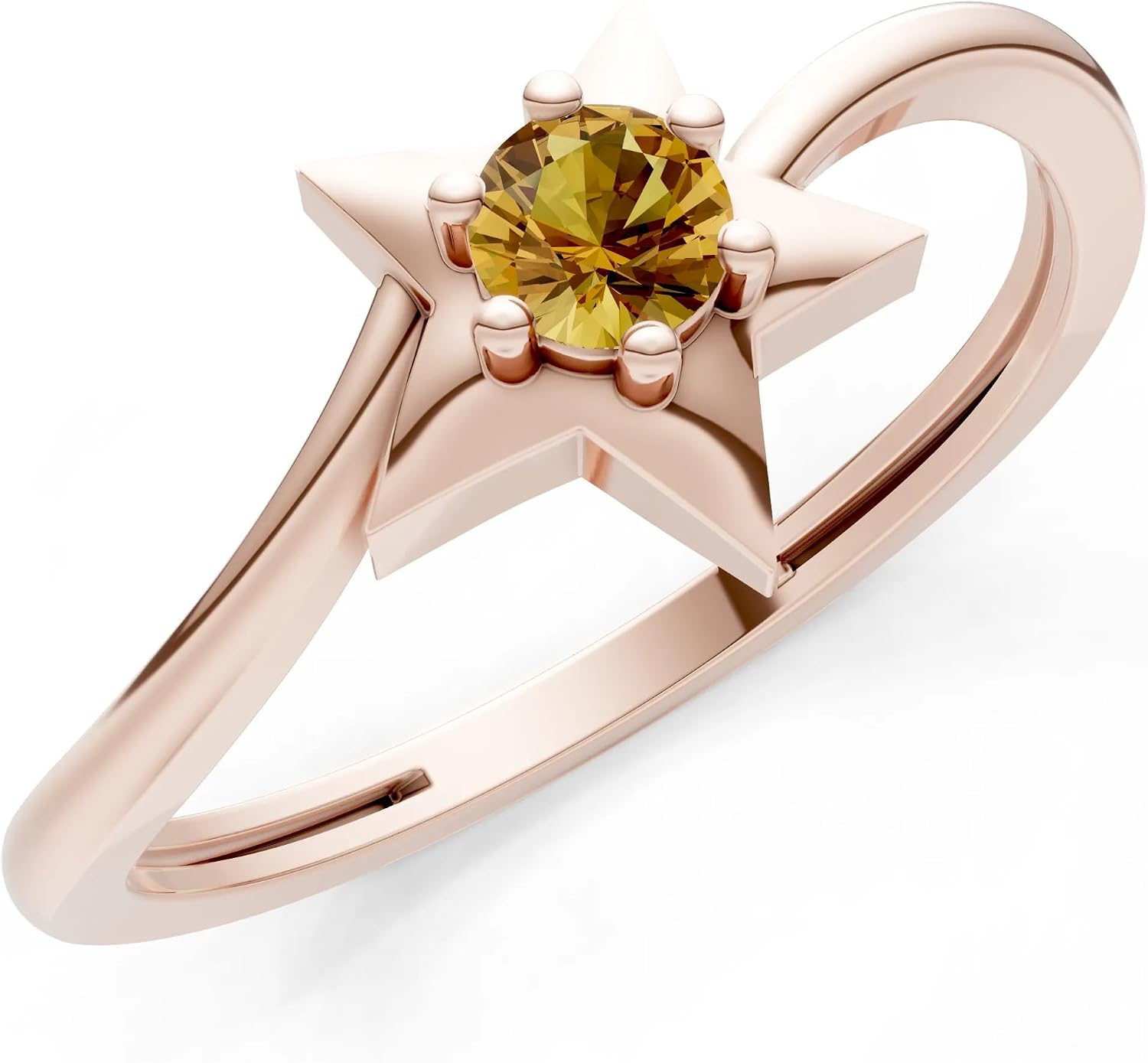PEORA Round Cut Citrine Stackable Band Available in Solid 10K, 14K or 18K Ring – White, Yellow or Rose Gold
