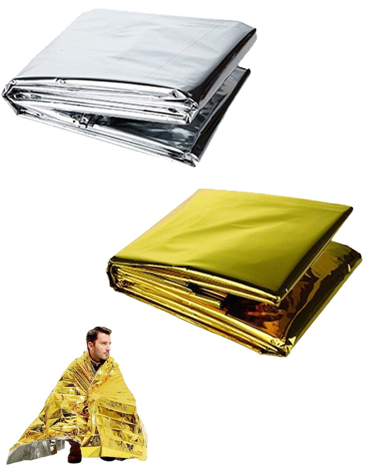 Vihaanta 2 PCS Foil Blanket, Camping Accessories for Outdoor, Kitemergency Blanket, Blankets, Portable Emergency Blanket for Survival, Hiking, Camping, Marathon, and First Aid, Two-Tone