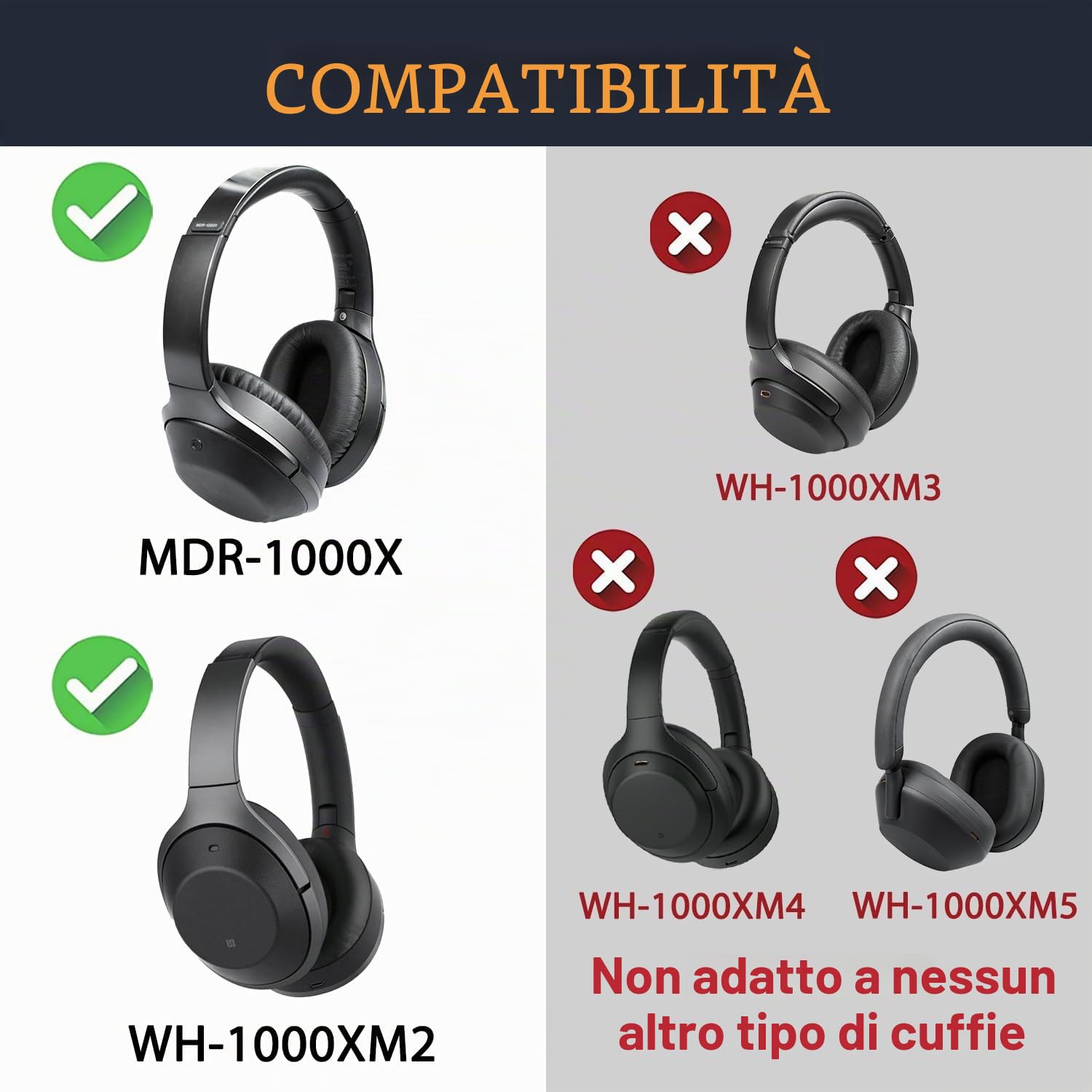 SOULWIT Cuscinetti Auricolari + Archetto, Ricambio Kit per Sony WH-1000XM2 (WH1000XM2) e MDR-1000X (MDR1000X) Cuffie, Padiglioni Cuffie e Fascia Superiore - Nero
