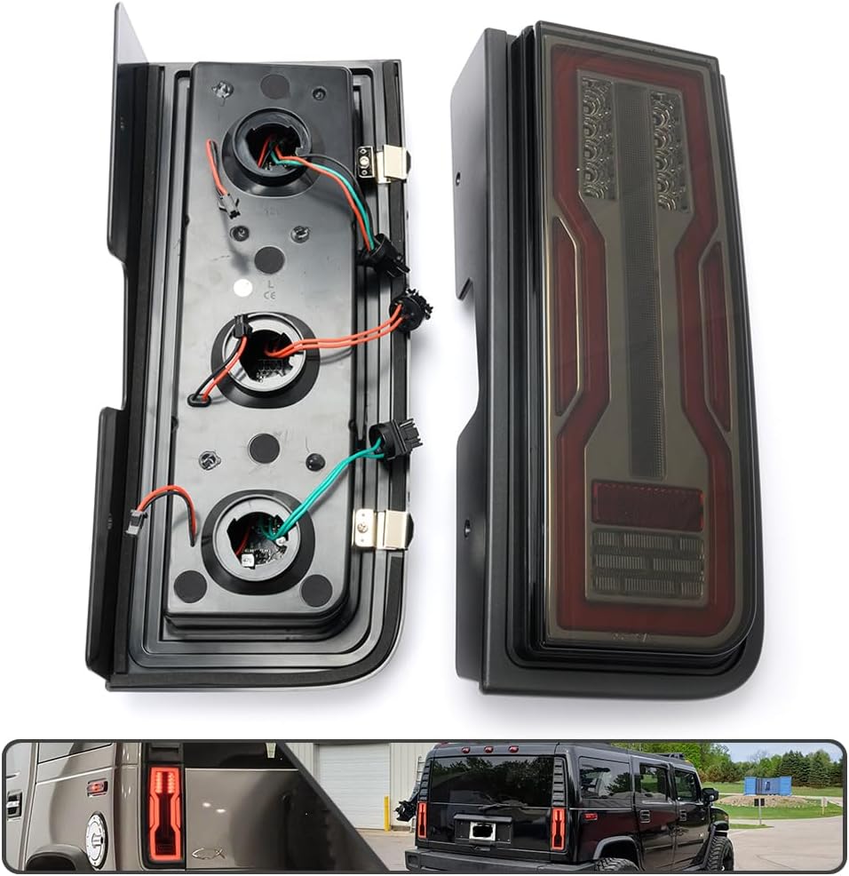 2Pcs LED Tail Light Assemblies for Hummer H2 SUV 2003-2009 LED Taillight Turn Signal Light Brake Light Parking Light Reversing Lamp Replace OEM Tail Lamp Smoked Lens