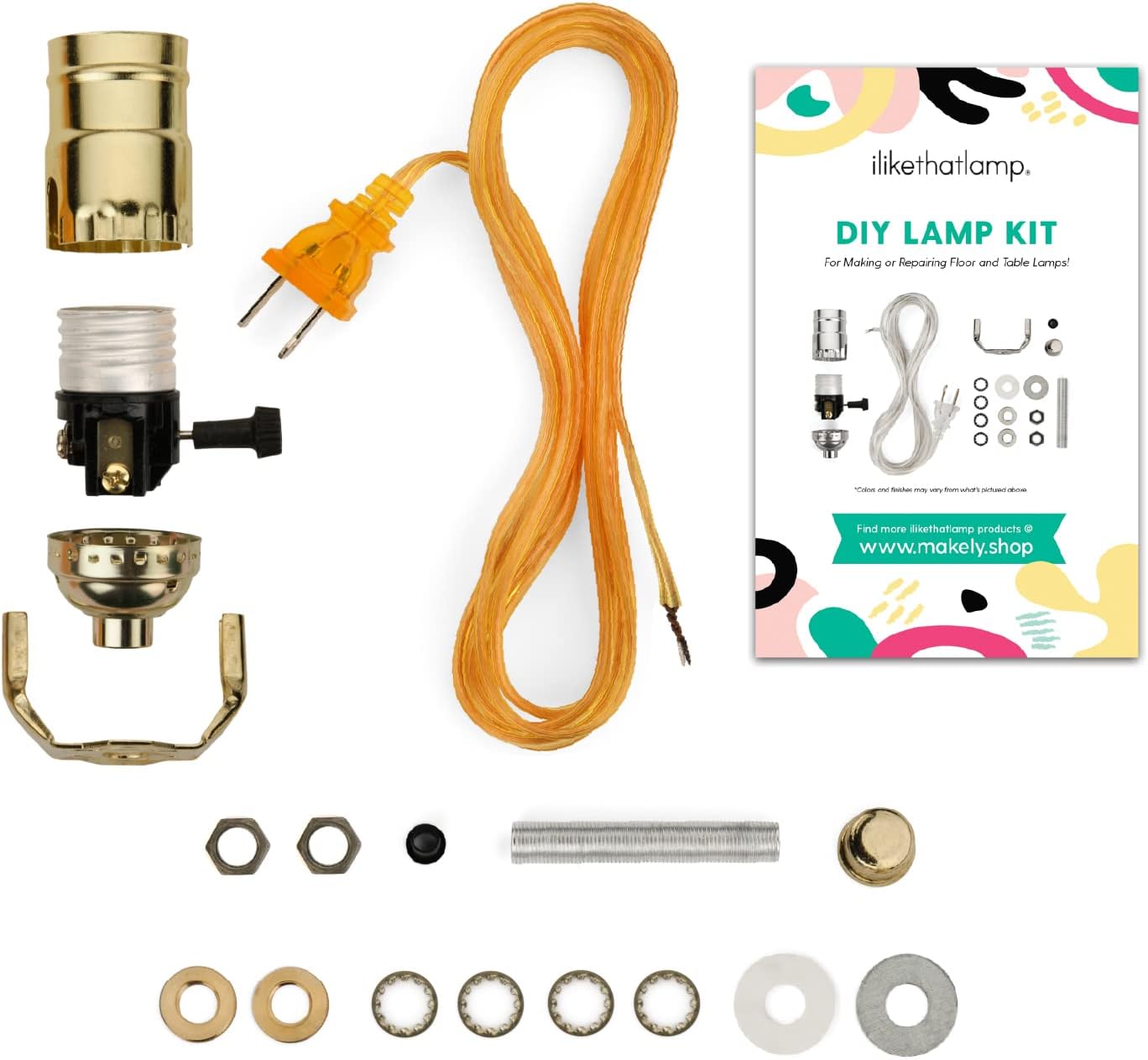 I Like That Lamp DIY Lamp Wiring Kit, Glossy Brass Socket & 8FT Gold