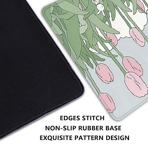Image of Tulip Flower Mouse Pads,Pink Mouse Pad for Woman,Large Desktop Mat for Keyboard and Mouse,XL Mousepad for Home Work Game(27.5X11.8 in)