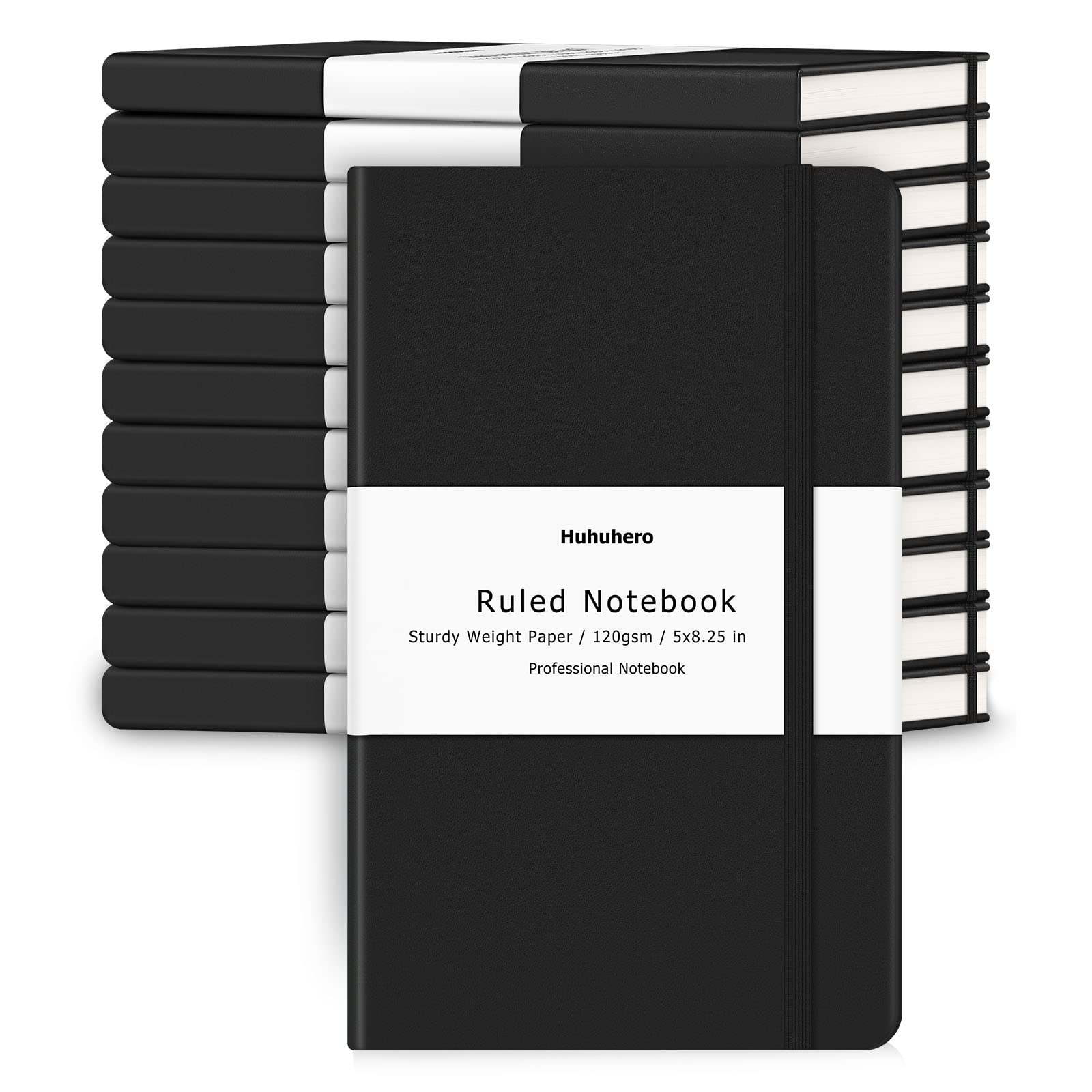 Huhuhero Notebooks Journal, Ruled Notebook, Premium Thick Paper Lined Journal, Black Hardcover Notebook for Office Home School Business Writing Note