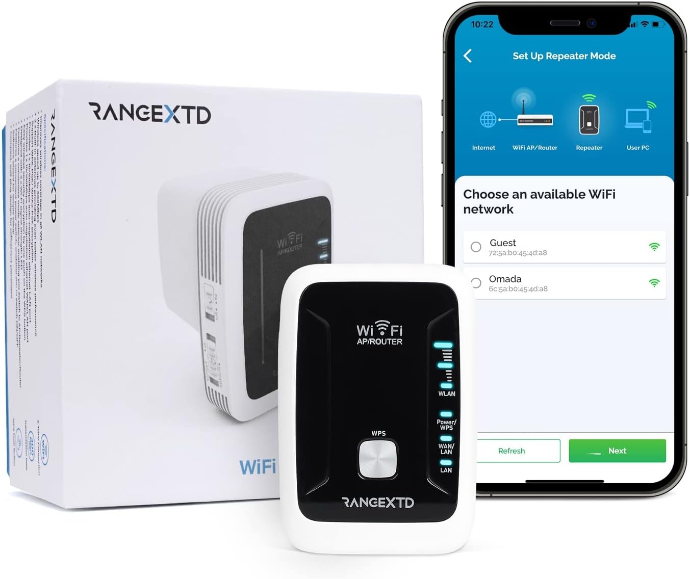 RANGEXTD WiFi Range Extender - WiFi Booster to Extend Range of WiFi Internet Connection | WiFi Signal Booster for Up to 10 Devices | Internet Booster & WiFi Repeater | Speed 300 Mbps | 2.4 GHz Band