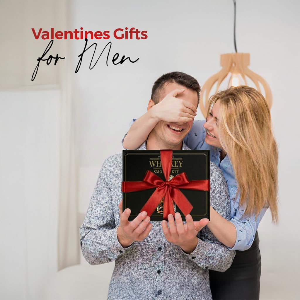 Whiskey Smoker Kit with Torch – 6 Wood Chip Flavors & 2 Glasses – Cocktail Smoker Infuser Set for Old Fashioned and Bourbon– Valentine Gifts for Men, Dad, Husband and Boyfriend(Butane Not Included)