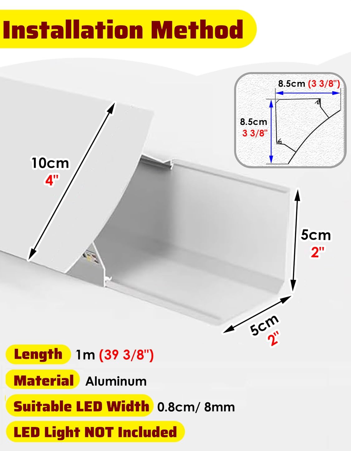Perfil de tira LED lineal de metal, canal difusor de iluminación de cornisa para baño, cocina, armario, oficina, luces LED ocultas para techo