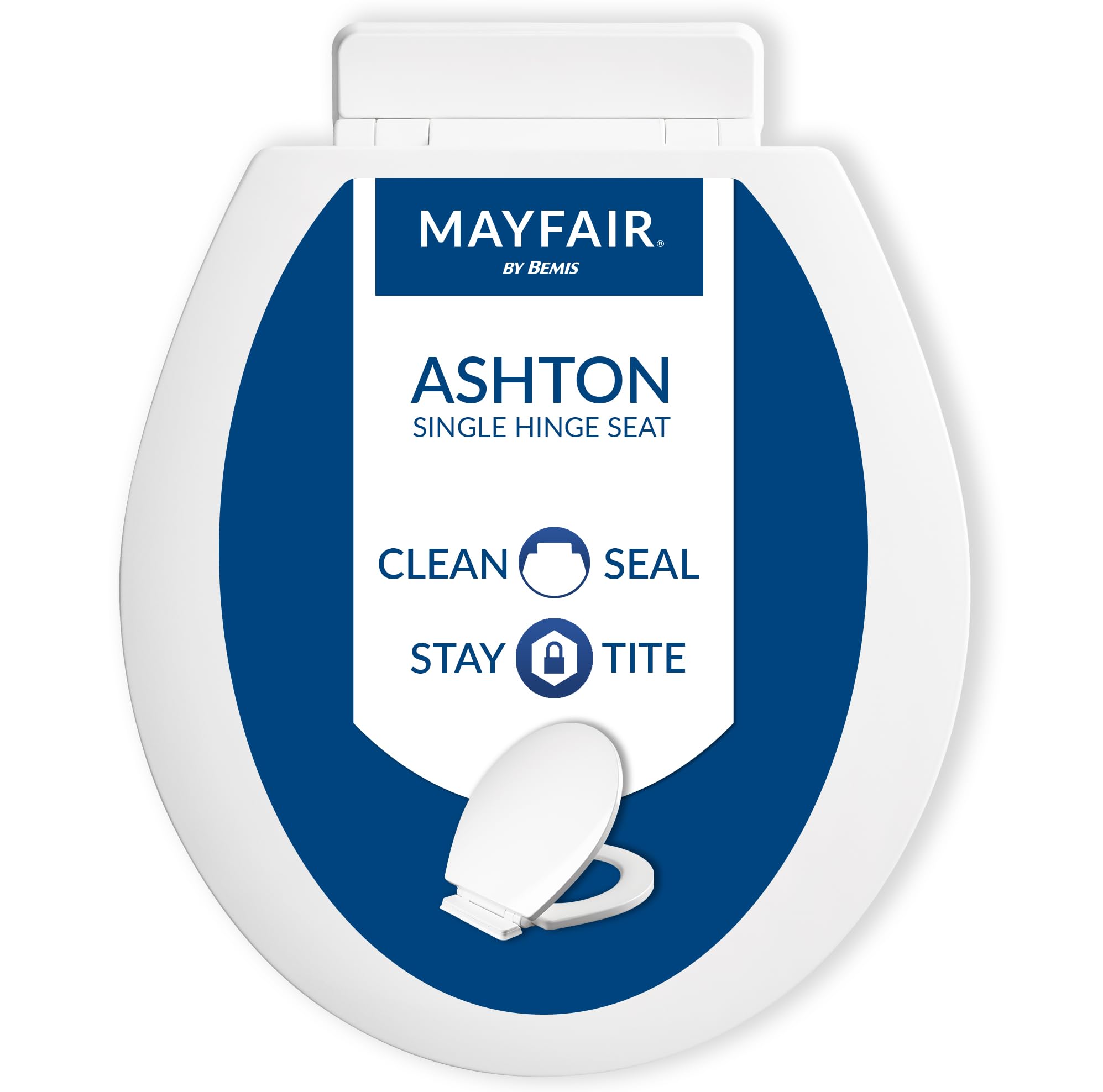 Photo 1 of Mayfair Ashton Easy to Clean Single Hinge Toilet Seat, Modern Slow Close Wood Toilet Seat, Made in USA, Round, White