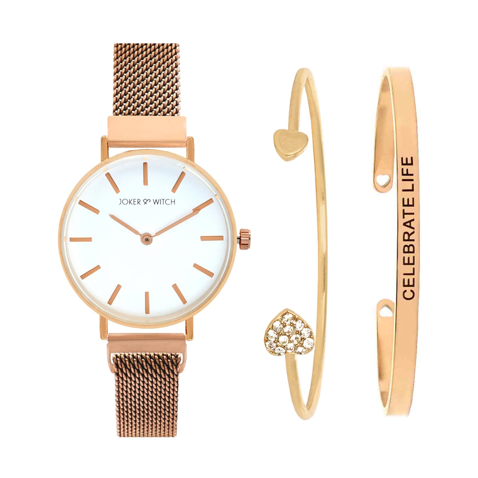 Joker & Witch Stainless Steel Women Elisa Analog Watch Bracelet Stack, White Dial, Rose Gold Band (B0C7L9J5F3) Amazon Price History, Amazon Price Tracker