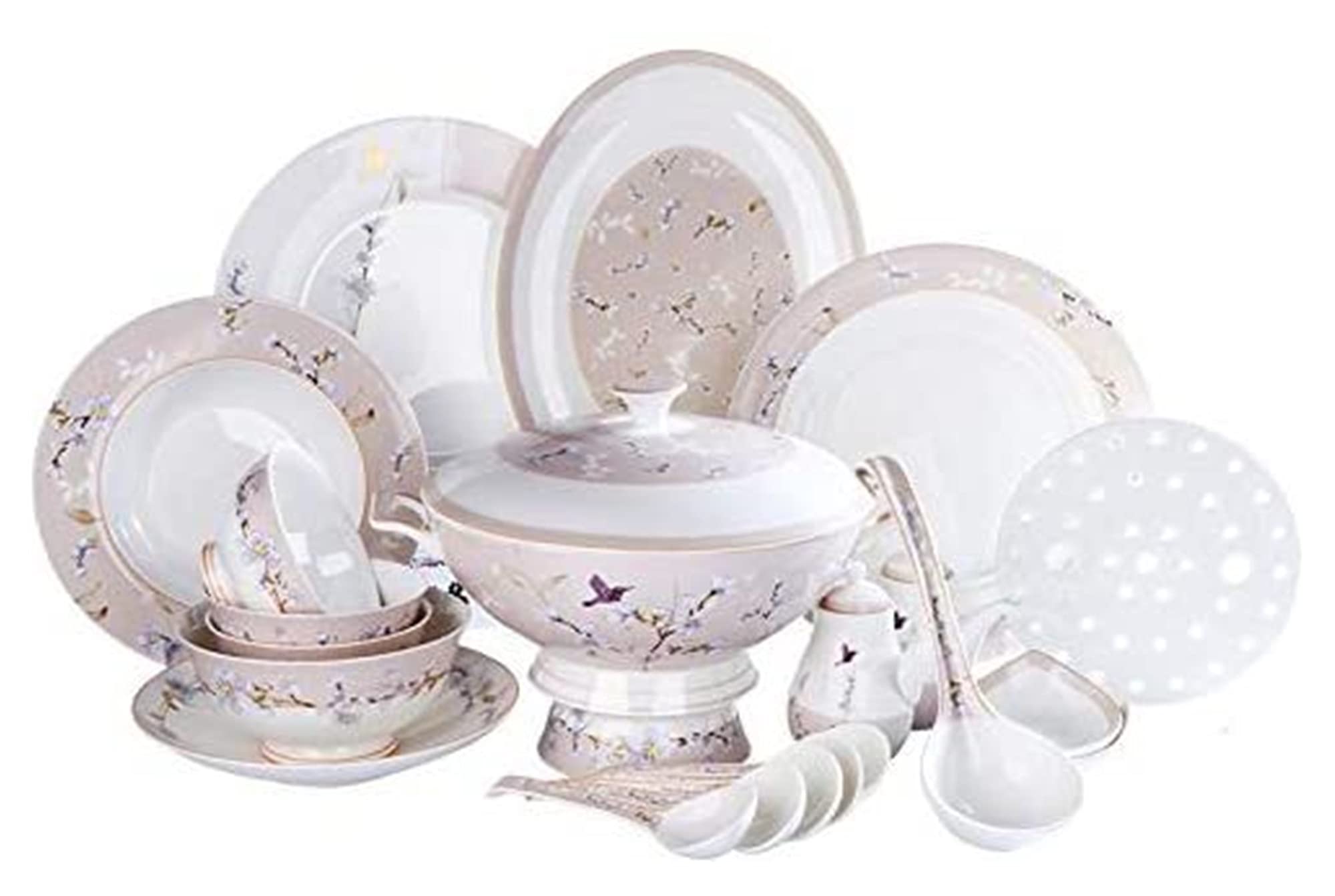 Speiseteller, luxuriöses Tafelservice für Partys oder Geschenke, 50-teiliges Tafelgeschirr-Set, Tafelservice, einfache Haushaltsschüssel, hochwertige chinesische Wlight-Gerichte, Service für 10 Perso