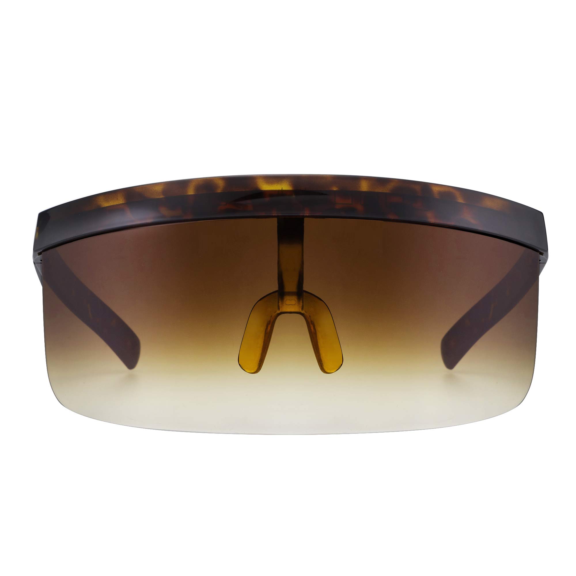 Asvp Shop Unisex Tortoise Futuristic Oversize Shield Visor Sunglasses Flat Top Mirrored Mono Lens (Tortoise)