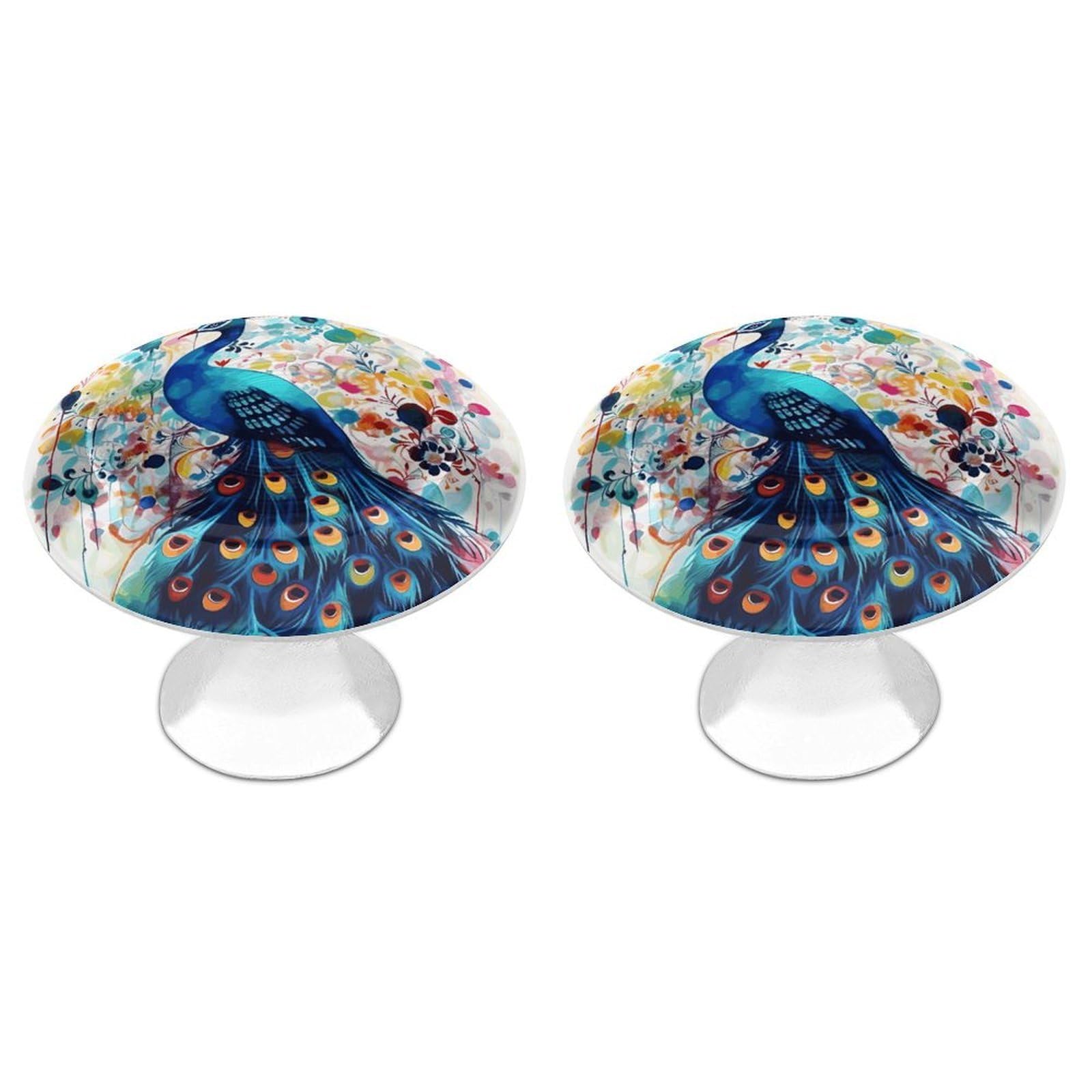 FekiLoot Color Peacock Cabinet Knobs Personality Stainless Steel Round Drawer Handles Circle Modern Cabinet Handles Drawer Knobs for Kitchen Dresser Bathroom Cupboard Furniture