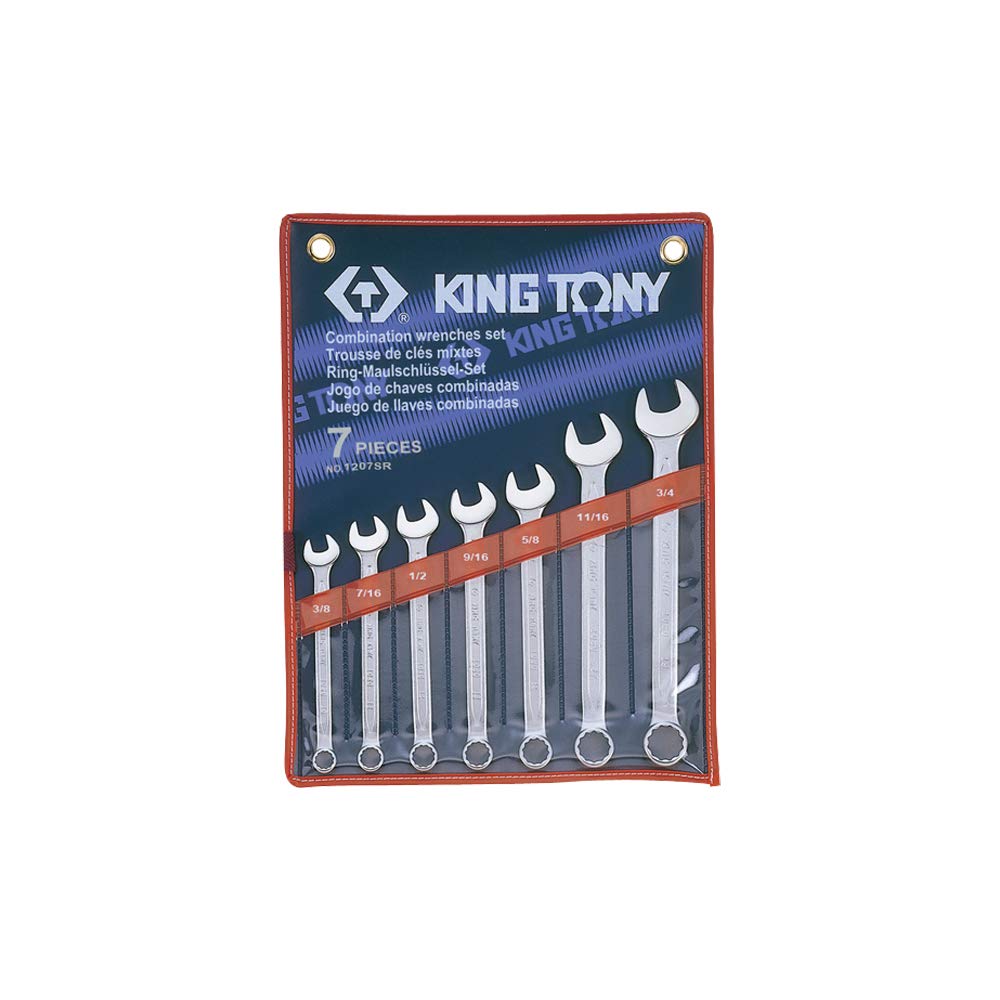 KING TONY 1207SR Estuche De Wrenchs Combinadas 3/8"-3/4" for DIYers & Professionals, Ideal for Repair and Installation tasks, 7 Pieces