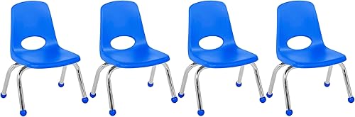 Miniatura 59 de FDP 10380-BK - Silla escolar apilable de 14 pulgadas, asiento apilable para estudiantes con patas de acero cromado y deslizadores de bolas