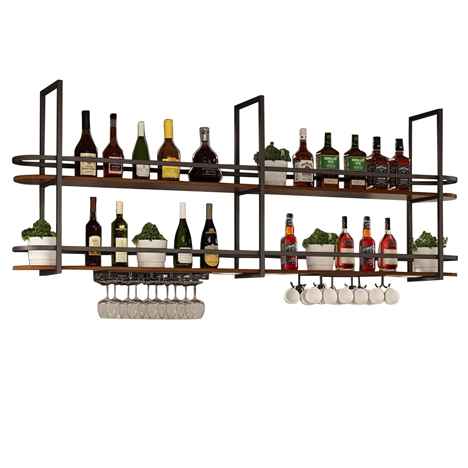 Casier à vin de plafond en bois et métal avec support verres pour cuisine
