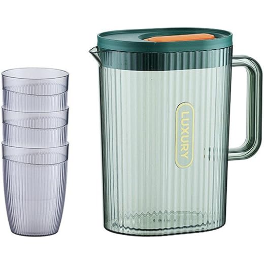 HEAVENGLOW 2L Fridge Carafe Lemonade Beverage Large Capacity Water Pitcher with Lid Green with 3 Cups