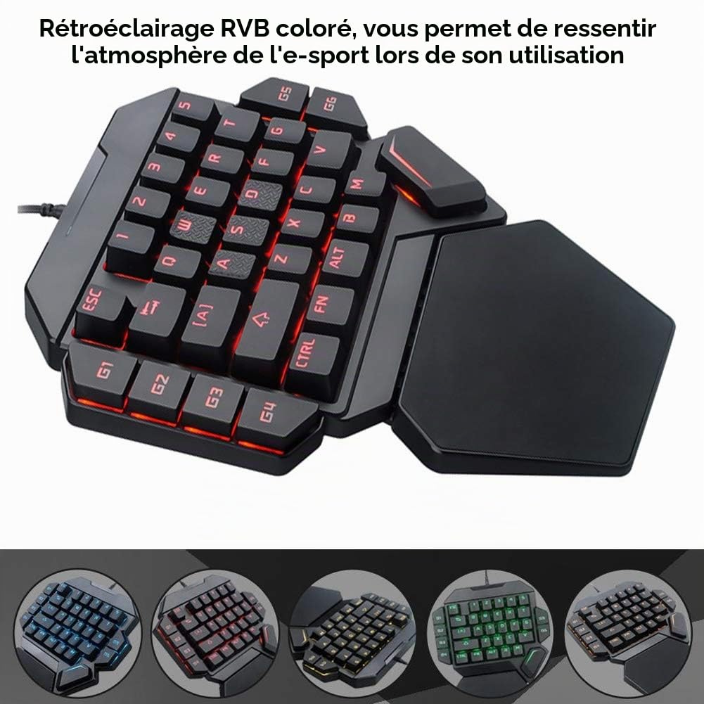 Clavier de Jeu à Une Main, Clavier mécanique Portable Blacklight RGB à 35 Touches avec Fonction de définition de Macro Compatible avec Win10/8/7/Vista/ME/Mac/Linux/IBM
