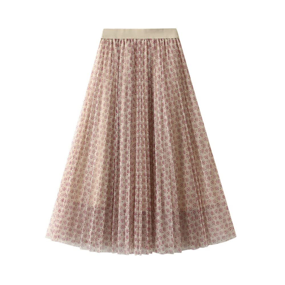 Röcke Damen,Damen Midirock Rosa Druck Elastische Hohe Taille Boho Blumen Plissee Tüllrock A-Linie Swing Geraffte Lagenmode Lange Röcke Für Mädchen Damen,M
