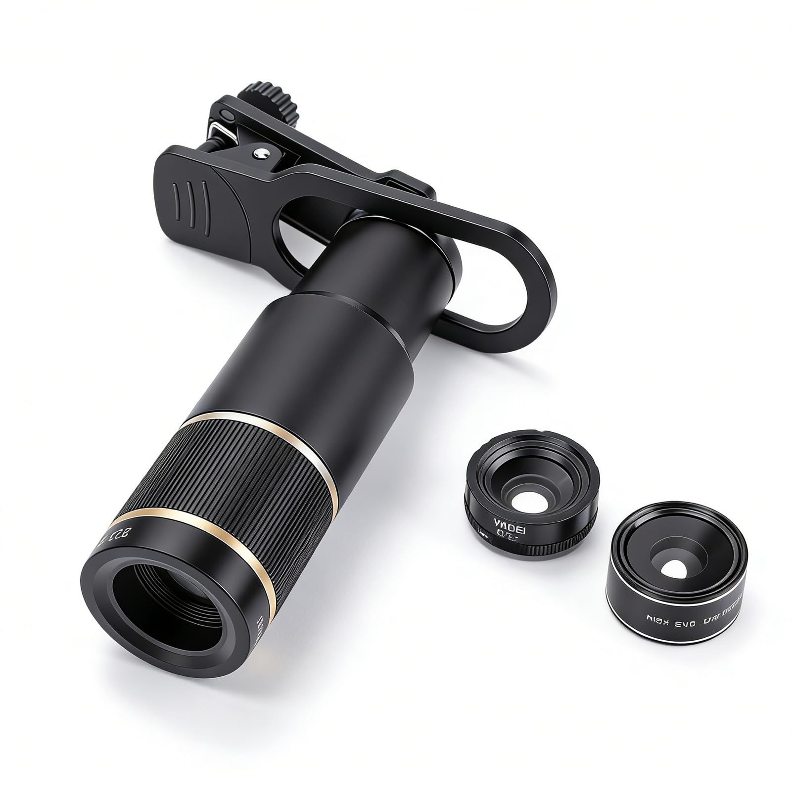 Kit Obiettivo Fotocamera Telefono, Teleobiettivo 22X Obiettivo Fisheye 198° Grandangolare 0,6X Macro 15X con Treppiede e Custodia, Smartphone e Tablet IOS