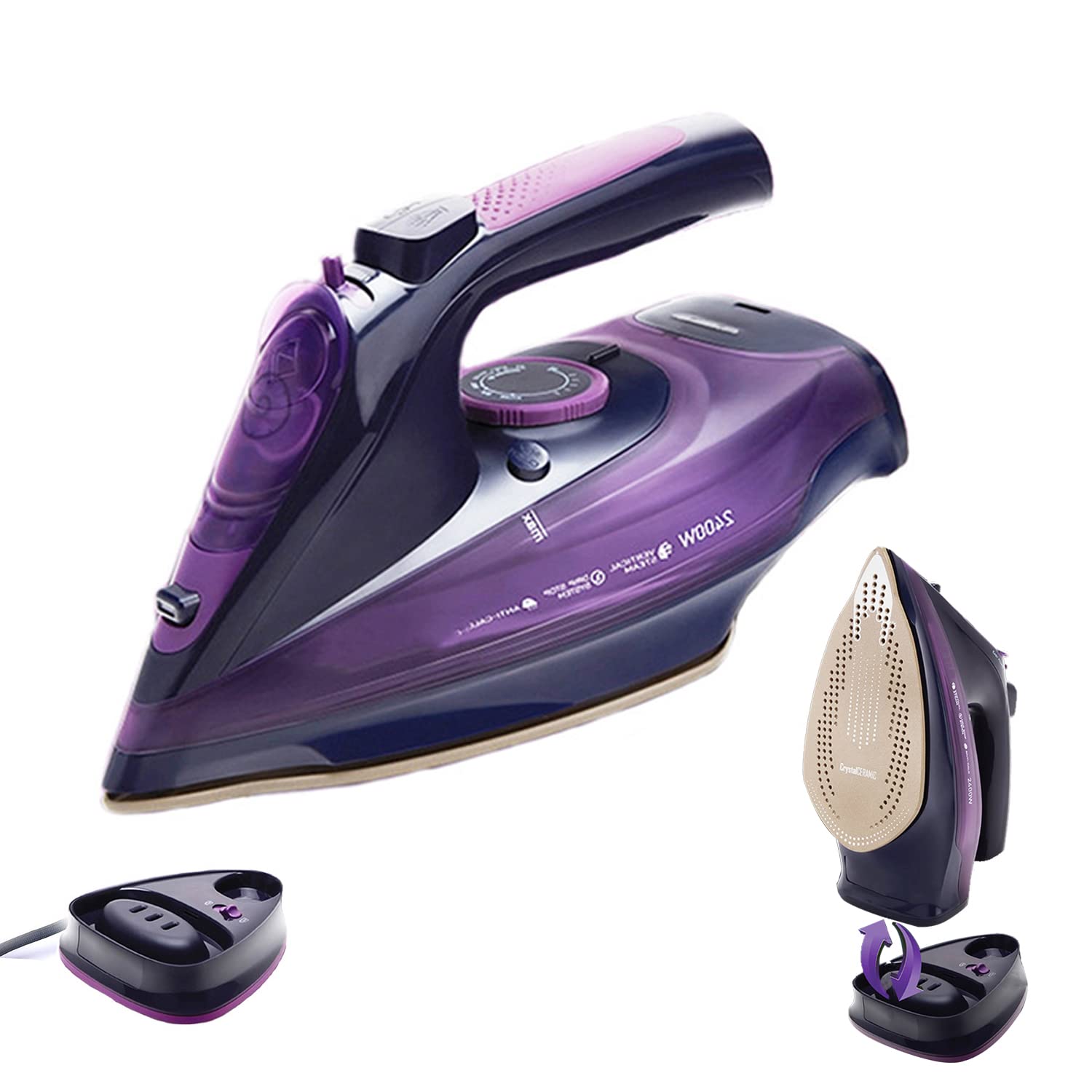 TAPIT Steam iron 2400W, Portable Cordless Steam Iron for Clothes with Non-Stick Soleplate,Travel Steam Iron Mini Wireless with Control System, Suitable for All Kind of Garments (Purple)