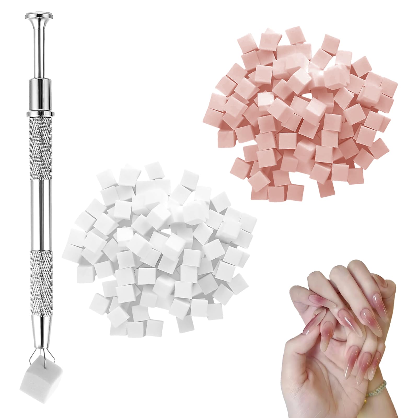 Ensemble de 100 éponges pour nail art avec pinces à épiler en métal, accessoires pour nail art, outils pour réaliser des dégradés sur les ongles