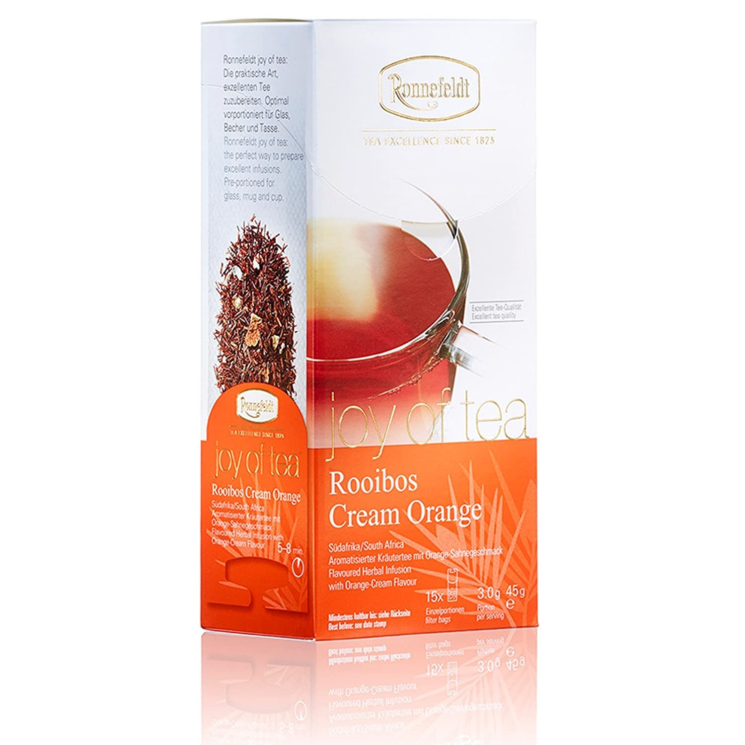 Ronnefeldt Rooibos Cream Orange 'Joy of Tea' - Té de hierbas con sabor a naranja y crema, 15 bolsitas de té, 45 g, cantidad: 6 unidades