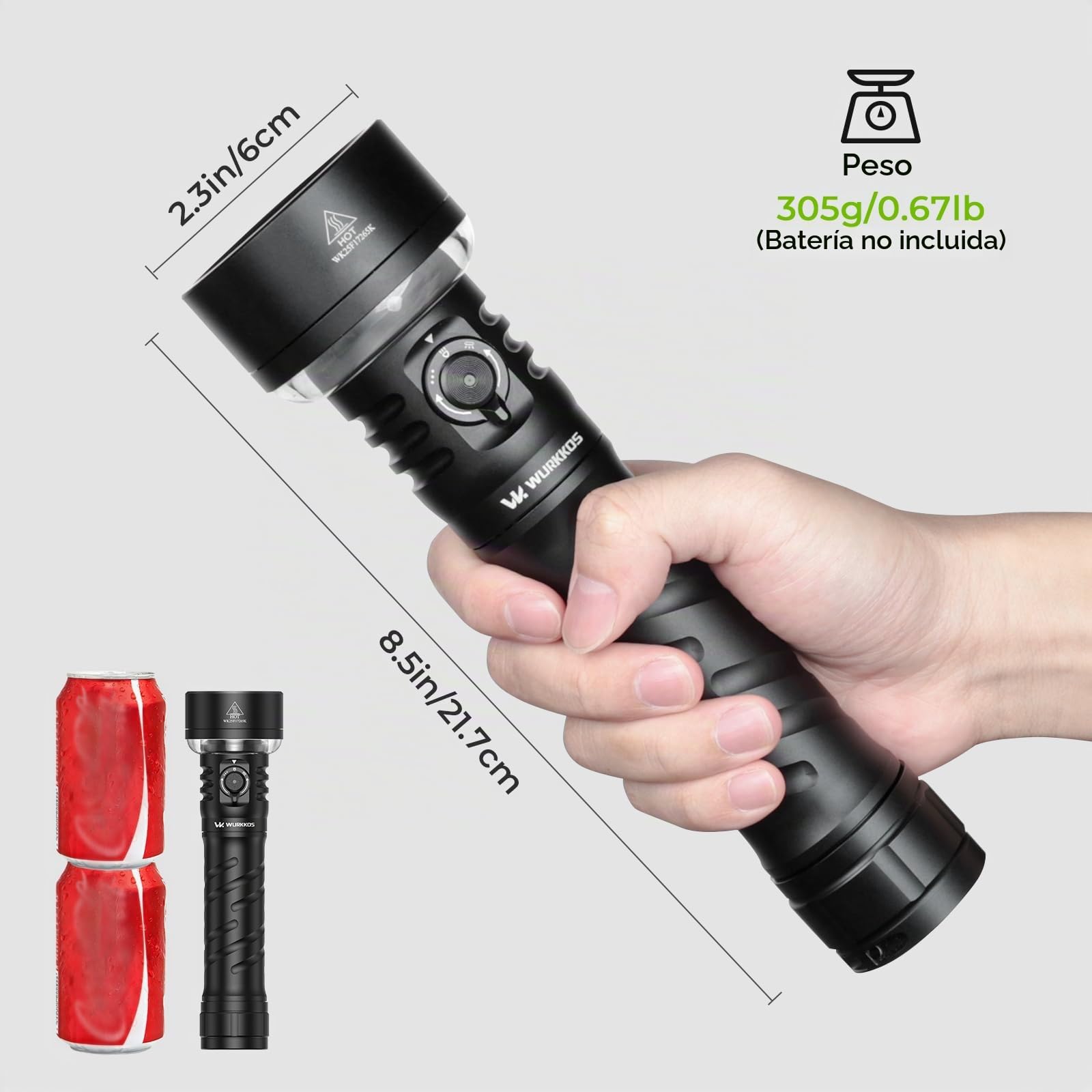 Wurkkos TS27 Linterna LED recargable con luz bidireccional, 3200 lúmenes | 845 metros linterna largo alcance, recargable USB Tipo-C, 3 modos de luz, impermeable IP68 para camping y emergencias