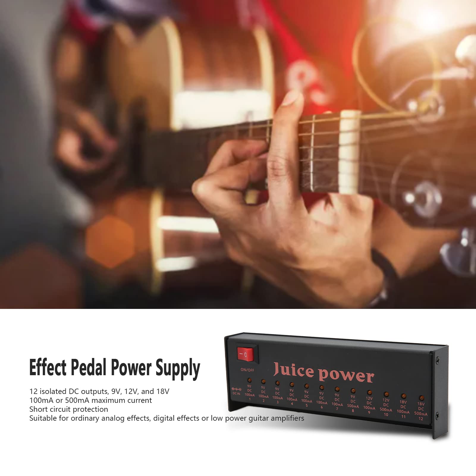 Dilwe Alimentatore per Pedale Effetti per Chitarra, 12 Uscite CC Isolate 9 V 12 V 18 100 MA 500 MA, con Protezione da Cortocircuito, per Effetti Digitali Analogici e Amplificatori a (Spina UE