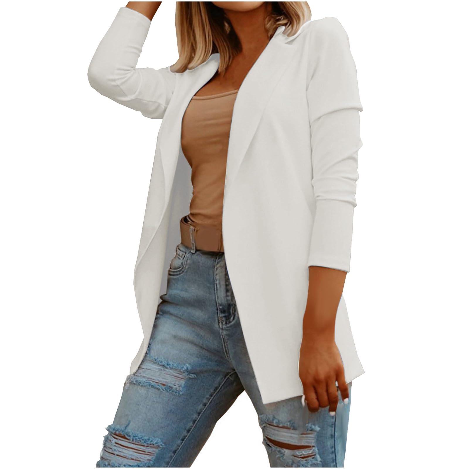 Womens Open Front Blazers Lightweight Long Sleeve Lapel Suit Jackets Casual Slim Fit Elegant Work Office Outfits