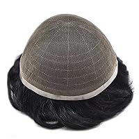 Vista 4 de Toupee - Sistema de reemplazo de piezas de cabello humano real, encaje suizo suave frontal para hombre, nudo blanqueado, línea capilar natural