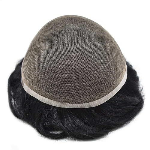 Miniatura 4 de Toupee - Sistema de reemplazo de piezas de cabello humano real, encaje suizo suave frontal para hombre, nudo blanqueado, línea capilar natural,