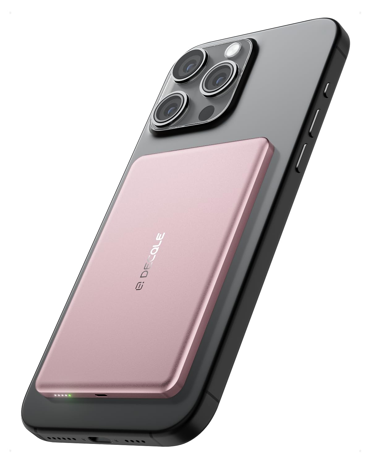 decqle “Air” Powerbank per MagSafe, 5000mAh Ultra Sottile Batteria Integrata Caricatore Portatile Wireless con Cavo USB-C, Solo per iPhone serie 17/16/15/14/13/12 (Rosa)