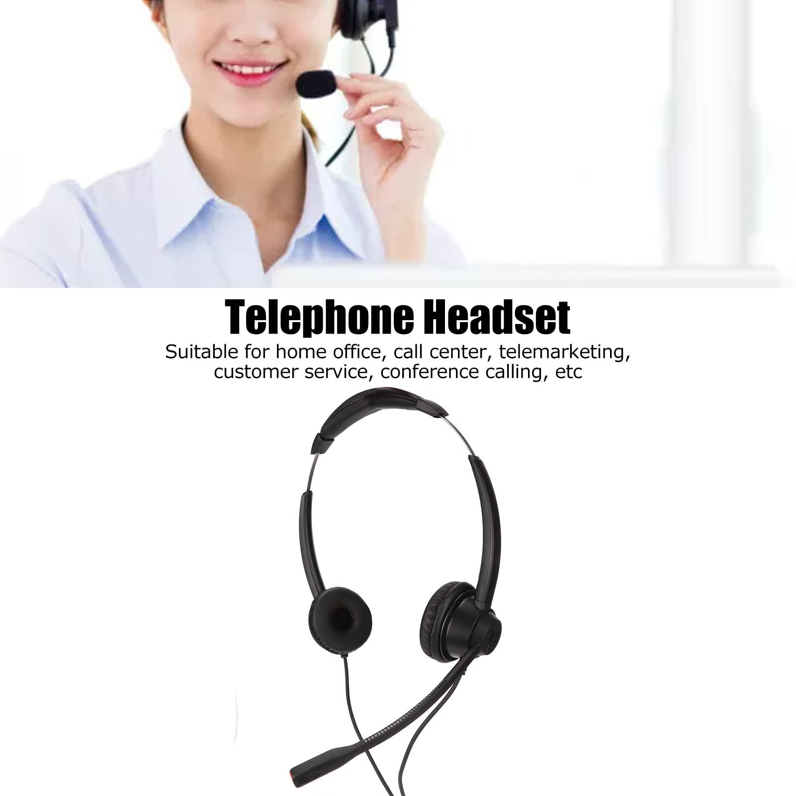 Sanpyl Telephone Headset with Microphone Noise Canceling, Wired Binaural Headsets with 2.5mm Plug and Volume Control, Corded Headphones with Mic for Call Center, Business