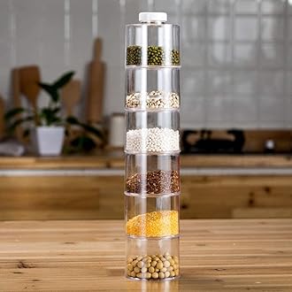 Acrylic Stacking Bottle with Sifter Lid Spice Tower, Bottle Stackable Spice Tower 6pcs, Spice Rack Carousel, Kitchen Spice Jars, Herbs, Condiment for Home (Medium)