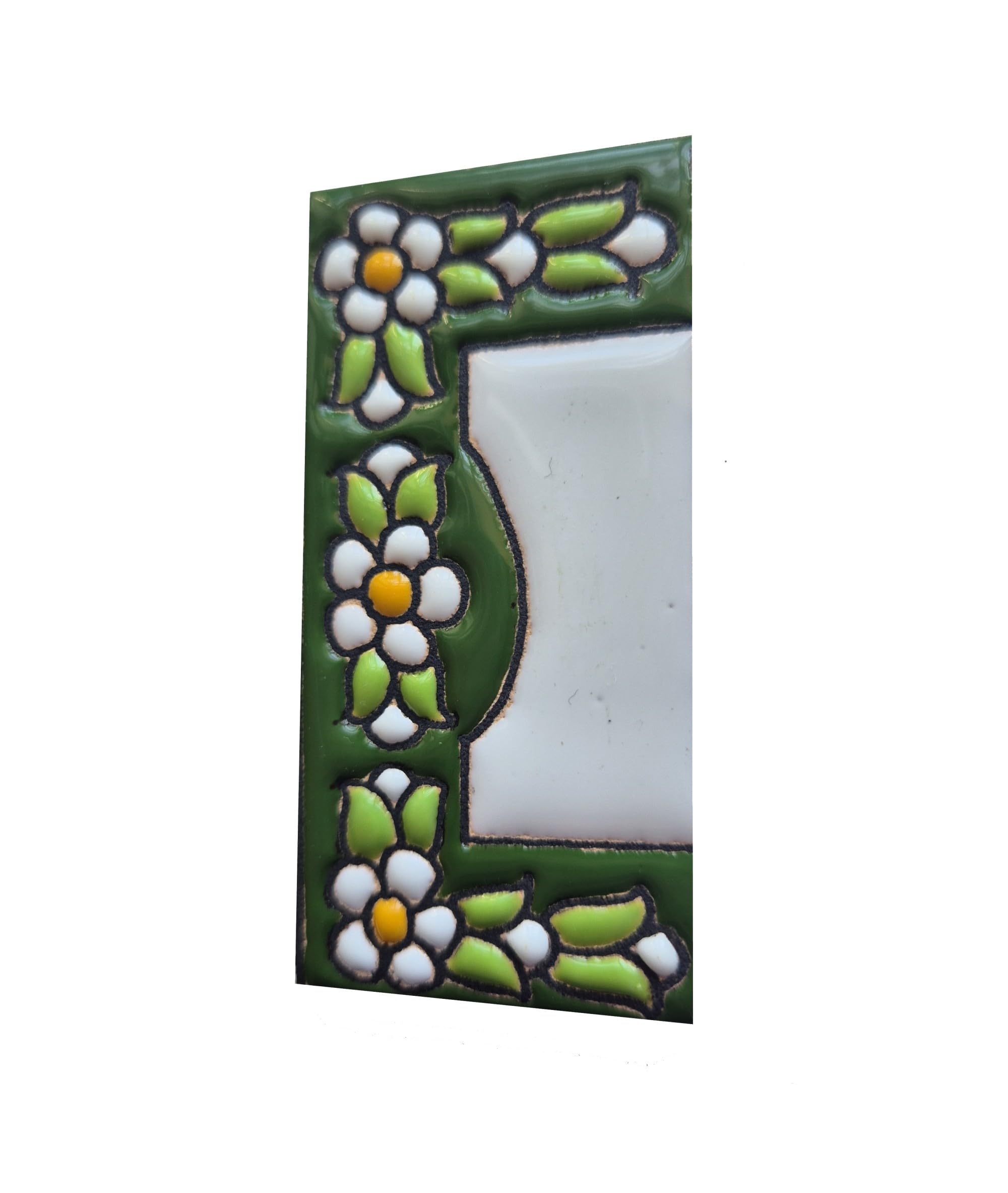 Ceramic House Tile Numbers & Letters, Green Floral Design, Tile Size: 7.5cm x 3.5cm, 2 to 6 Tile Frames (Full End tile)