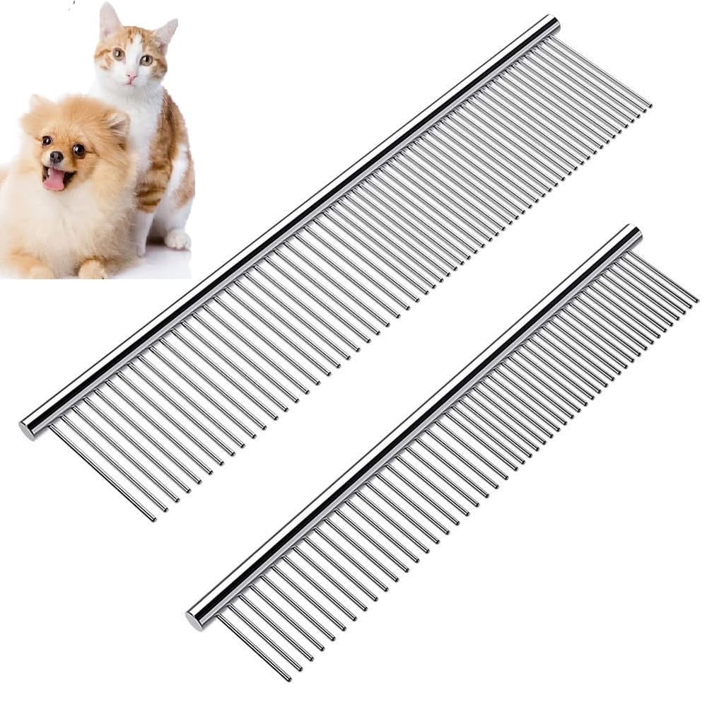 SILENCIO Pet Steel Combs Dog Cat Comb Tool for Removing Matted Fur - Pet Dematting Comb with Rounded Teeth and Non-Slip Grip Handle - Prevents Knots and Mats for Long and Short Haired Pets,6.5IN/7.4IN (B0CK6JL4F2) Amazon Price History, Amazon Price Tracker