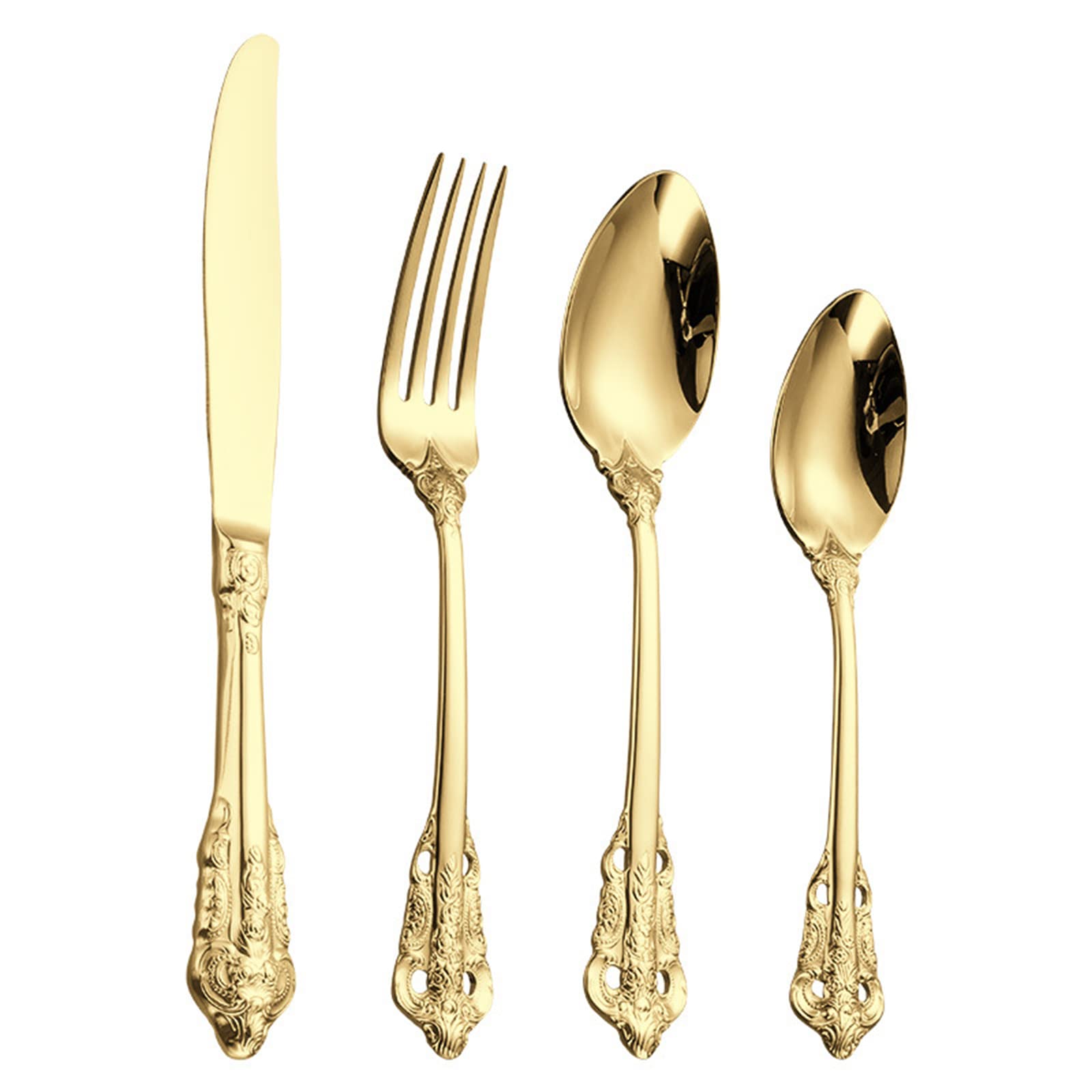 Besteck-Set, Edelstahl-Besteck-Set für 1 Personen, Geschirr-Set für Zuhause/Küche/Party, hochglanzpoliert, spülmaschinenfest,Gold (Gold)