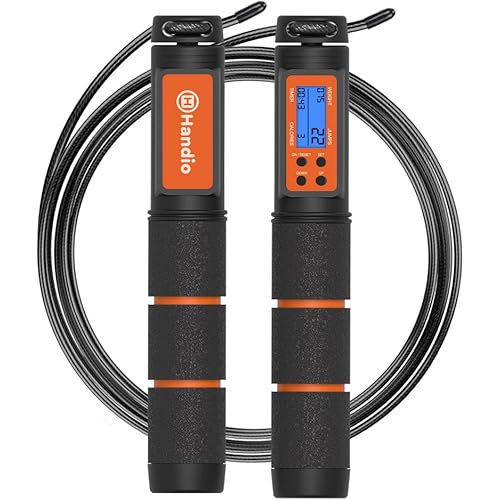 Jump Rope, H Handio Jump Rope with Counter, Workout Jumping Rope with Steel Ball Bearings, Adjustable Length Speed Skipping Rope for Men Women Kids Home Gym, Crossfit, Fitness Exercise