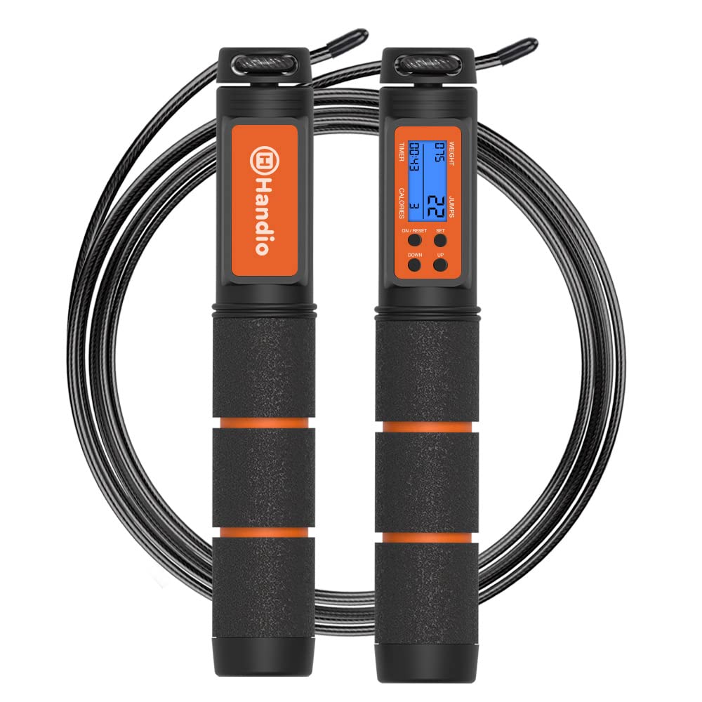 Jump Rope, H Handio Jump Rope with Counter, Workout Jumping Rope with Steel Ball Bearings, Adjustable Length Speed Skipping Rope for Men Women Kids Home Gym, Crossfit, Fitness Exercise
