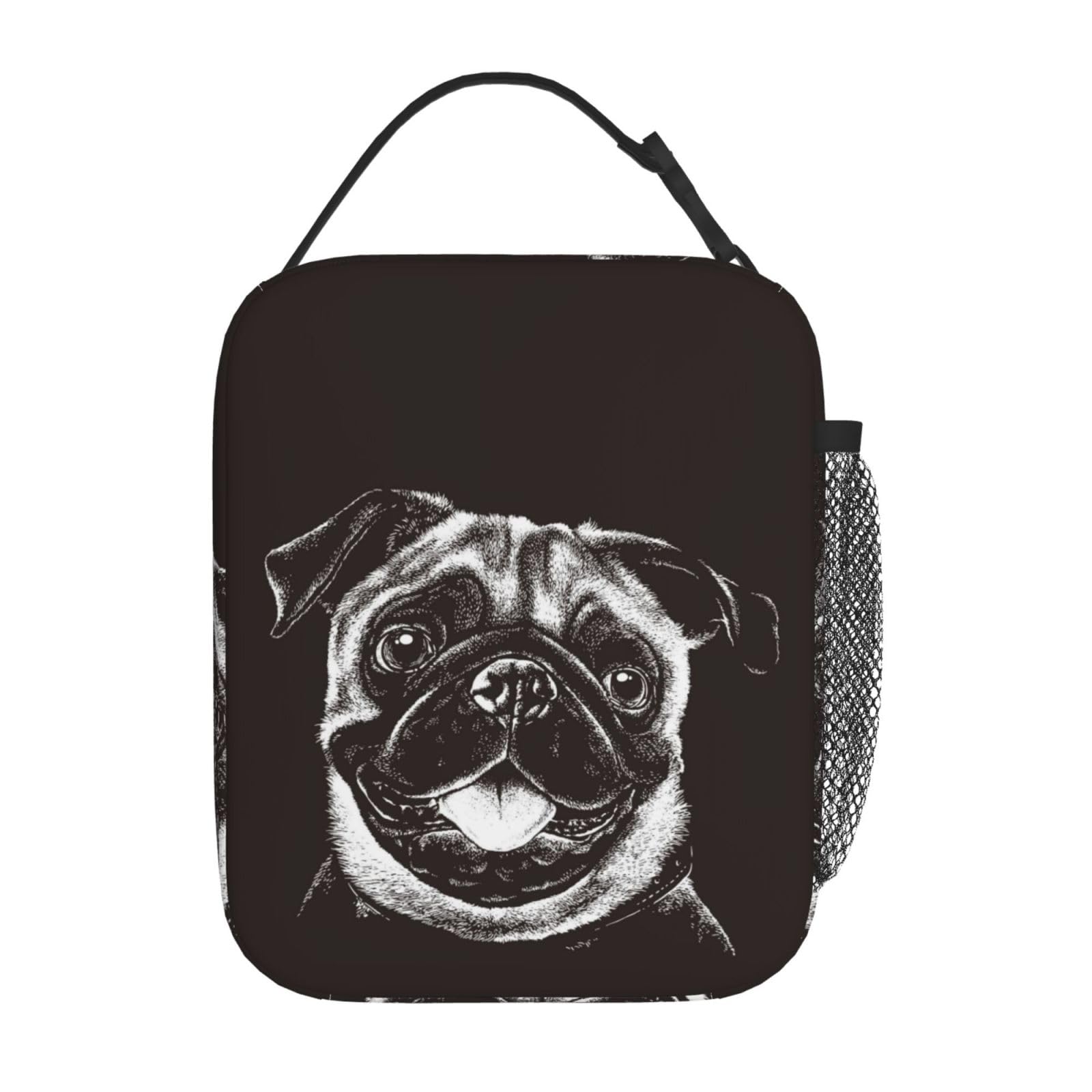 DORKEIXIA Cute Pug Dog Face Black And White Insulated Lunch Bag Portable Reusable Zipper Lunch Box For Men Women Work Picnic Travel Camping โ image 1
