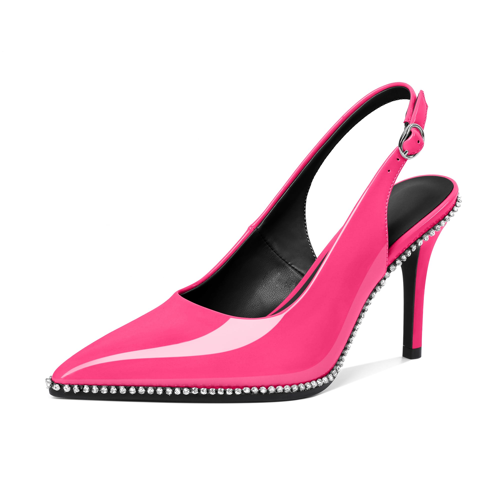 Younton Slingback Heels Women Stilettos High Heel Rhinestones Beaded Pumps Closed Pointd Toe Shoes Slip On Event Party 3.5 Inch Dressy Sandals