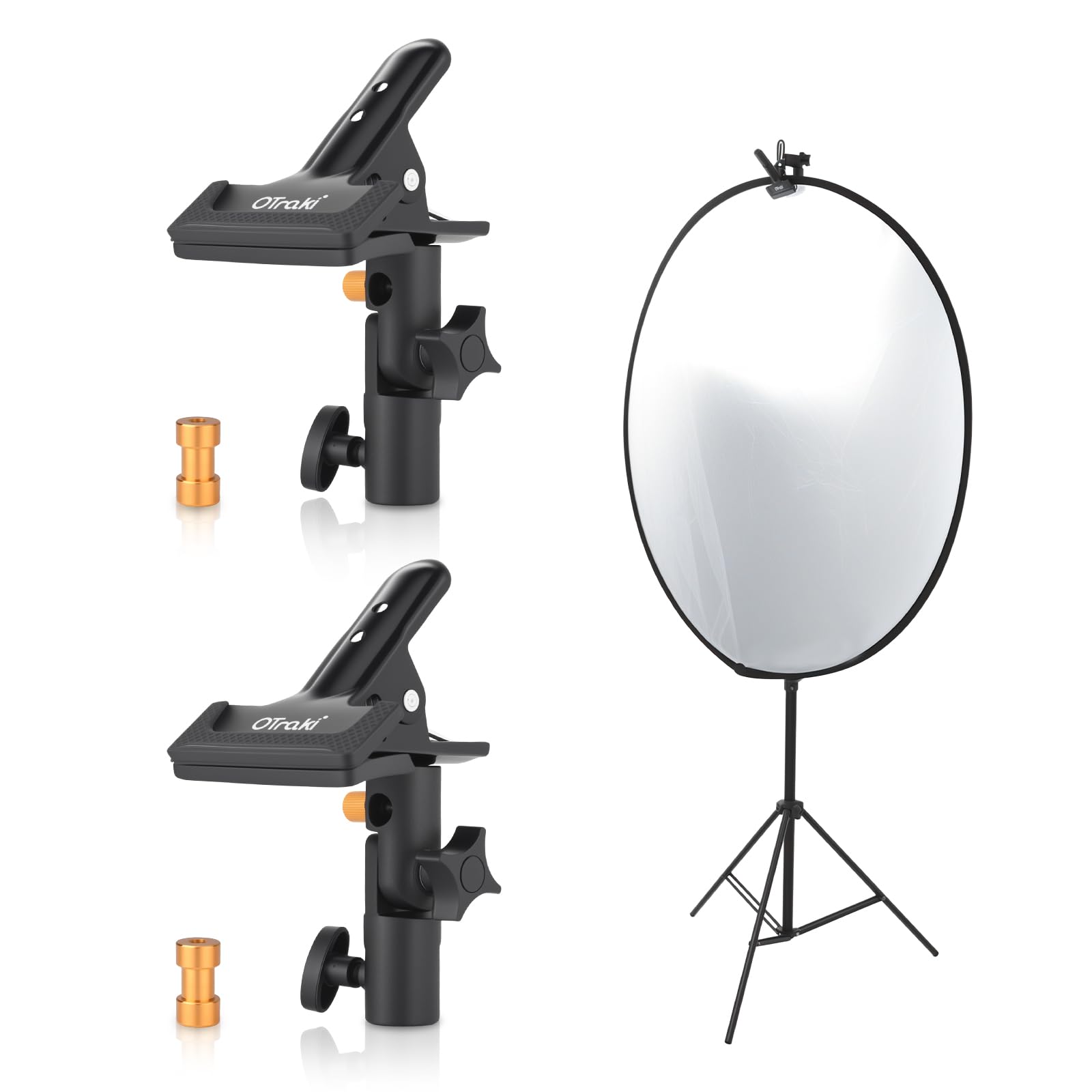 OTraki Lot de 2 Pince Réflecteur Réglable à 180° Pince Métallique Puissante pour Studio Photo avec Adaptateurs à Vis de 1/4'' à 3/8'', Support de Réflecteur Photographie pour Fond et Pied d'éclairage