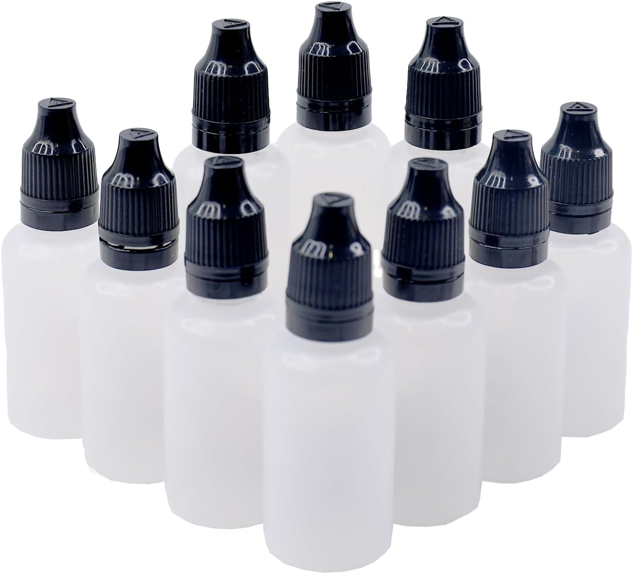 10Pcs 30ml Plastic Eye Liquid Dropper Bottles Squeezable Empty Dropping Bottles With TamperCap（black cap）