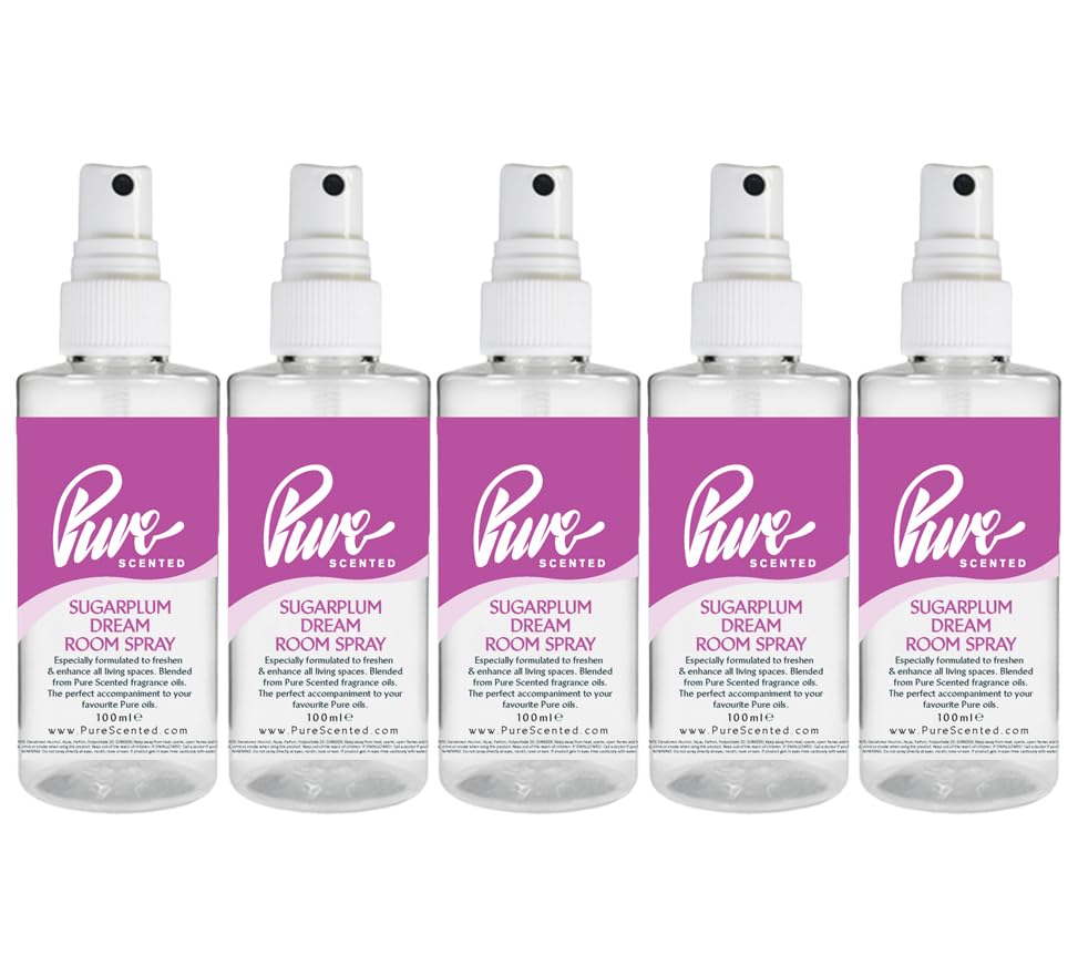 Pure Scented 500ml Room & Fabric Sprays 5 x 100ml Suitable For Home, Car, Caravan, Work, Gym Bags, Odour Eliminators (5 x 100ml, Sugarplum Dream)
