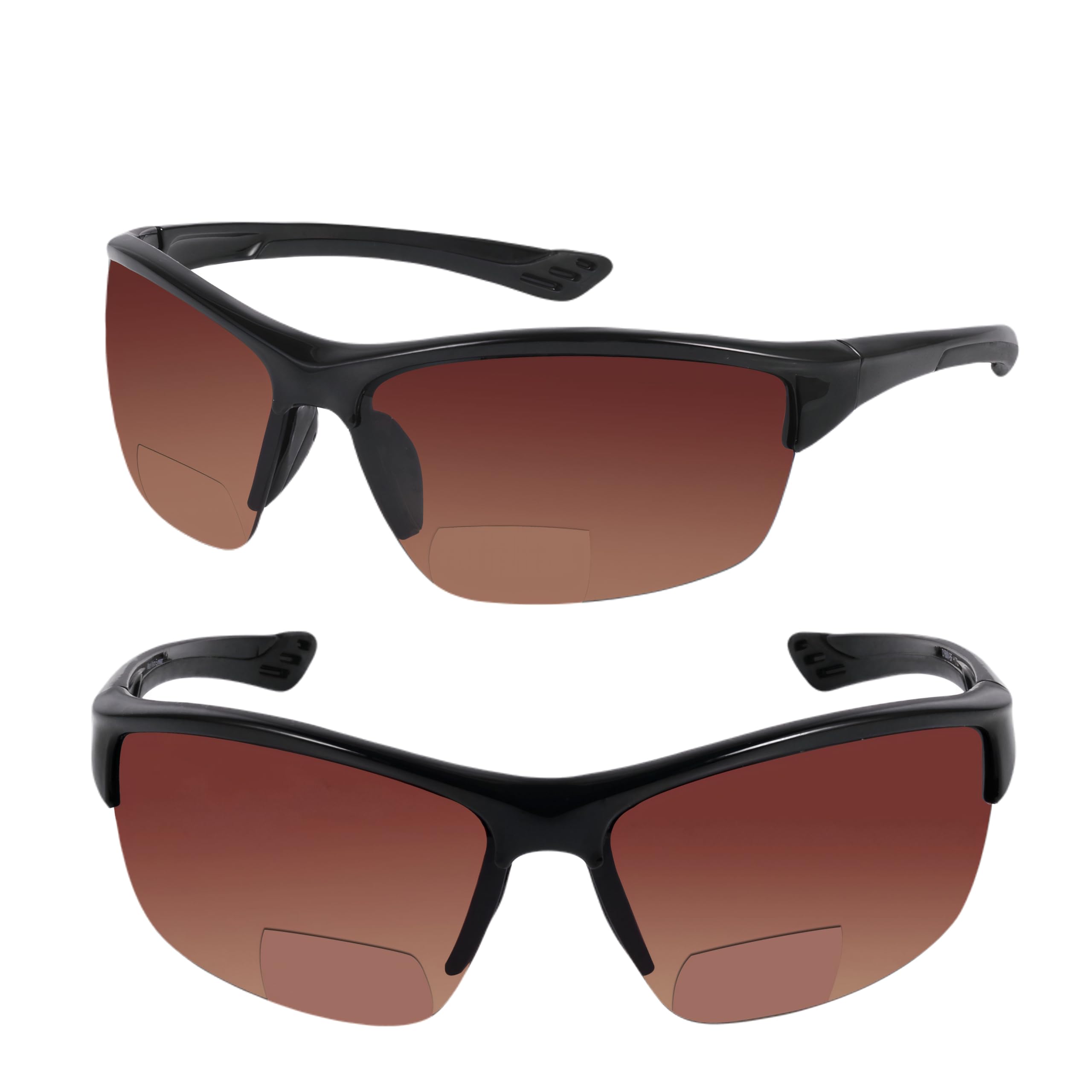 Mass Vision 2 Pair of Unisex Bifocal Reading Sunglasses - Sport Wrap Sun Readers, ANSI Z87.1 Certified