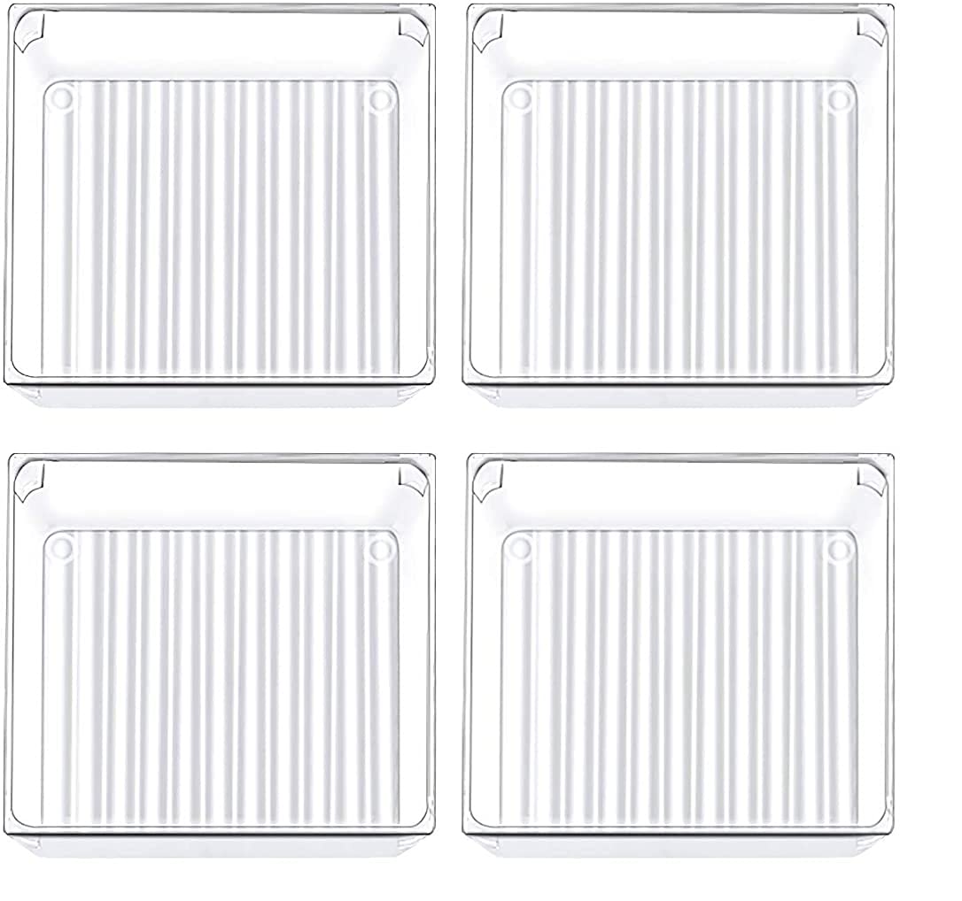 Zollyss 4 Pack Desk Drawer Organizer Tray Rectangle Plastic Bathroom Organizers Kitchen Utensils Silverware Gadgets Trays Dividers Bins For Dresser Cosmetic Makeup Tools office Cabinets, Square
