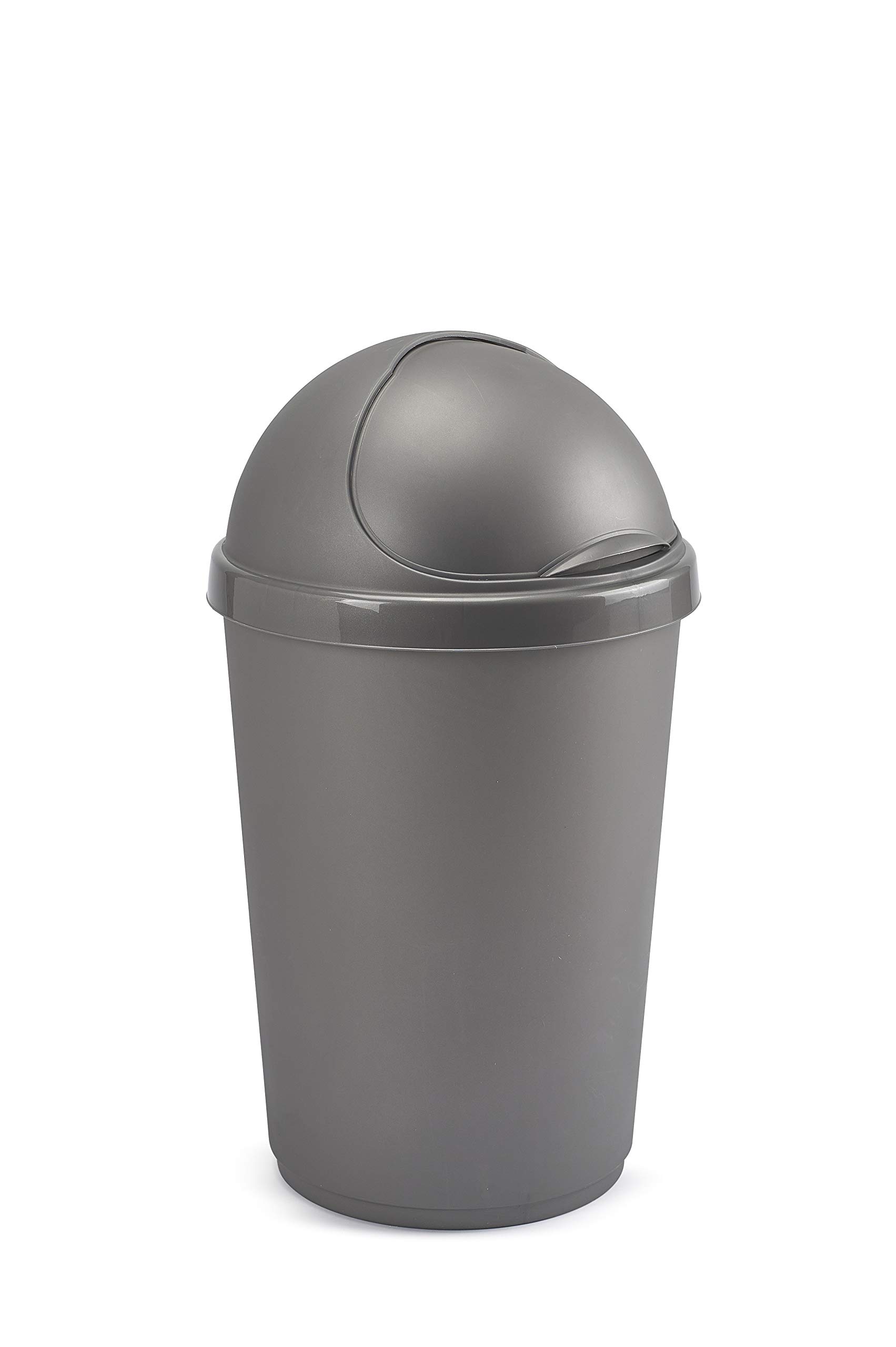 Whitefurz 50 Litre Plastic Bullet Bin Rubbish Waste Bins Kitchen Dustbin Flap Lid Silver Made in the UK