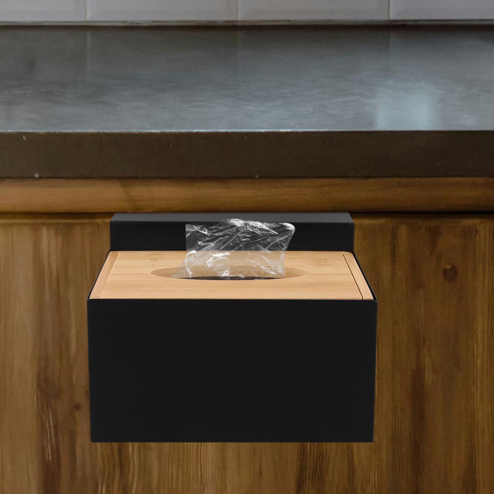 VALICLUD Halter für Einweghandschuhe aus Edelstahl und Holz mit Großer Kapazität Faltbare Hängende Aufbewahrungsbox für Familien und Badezimmer Praktischer Organizer