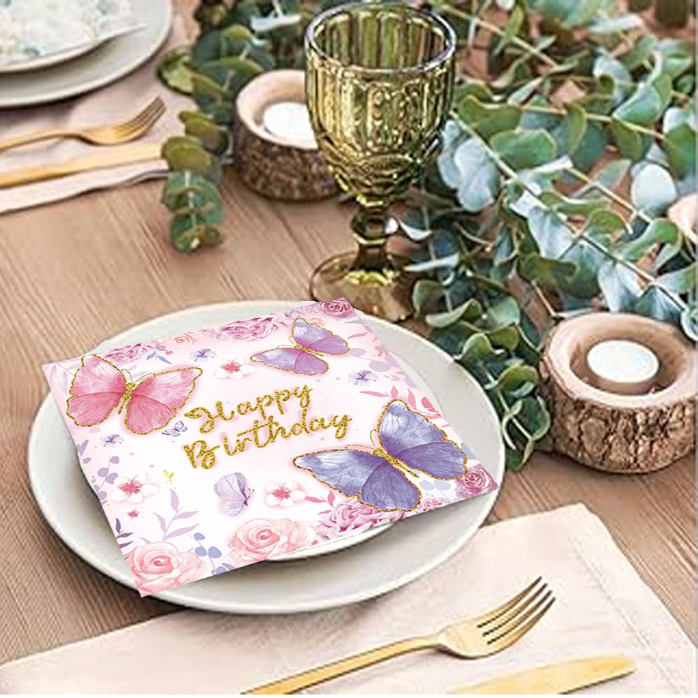 GROVBLE Confezione da 40 pezzi di tovaglioli usa e getta rosa a farfalla, adatti per feste di compleanno, Meeting, anniversari, Ecc. farfalla rosa