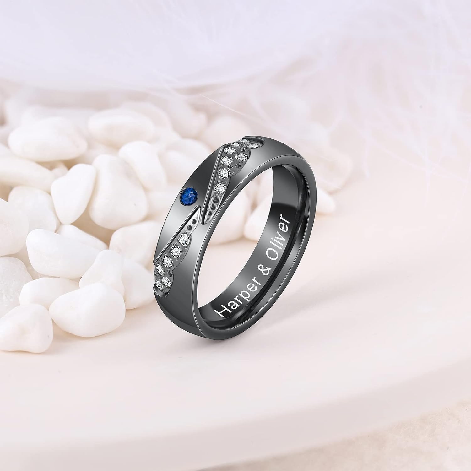 Personalized Couple Rings for Him and Her Sets Stainless Steel Rings for Men and Women Promise Wedding Ring Set for Couples Mens Womens Ring (Rings for Couples)